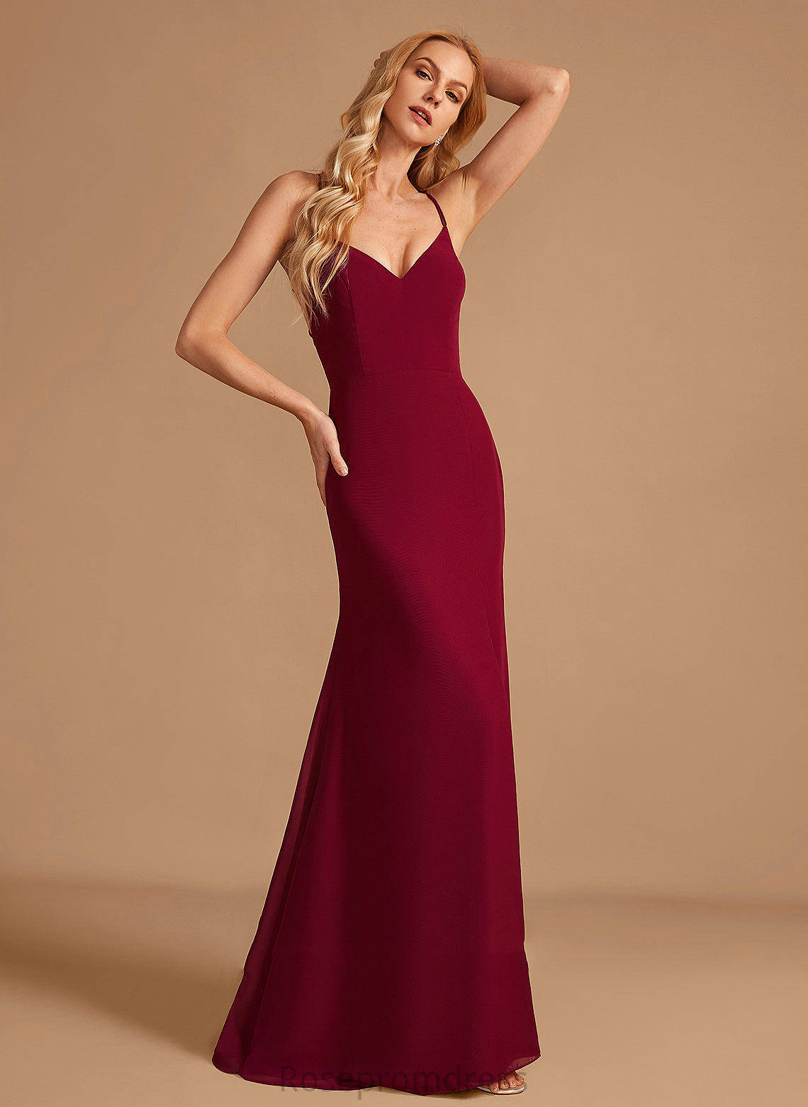 Neckline Floor-Length SplitFront V-neck Trumpet/Mermaid Embellishment Length Silhouette Fabric Adriana Natural Waist Off The Shoulder Bridesmaid Dresses