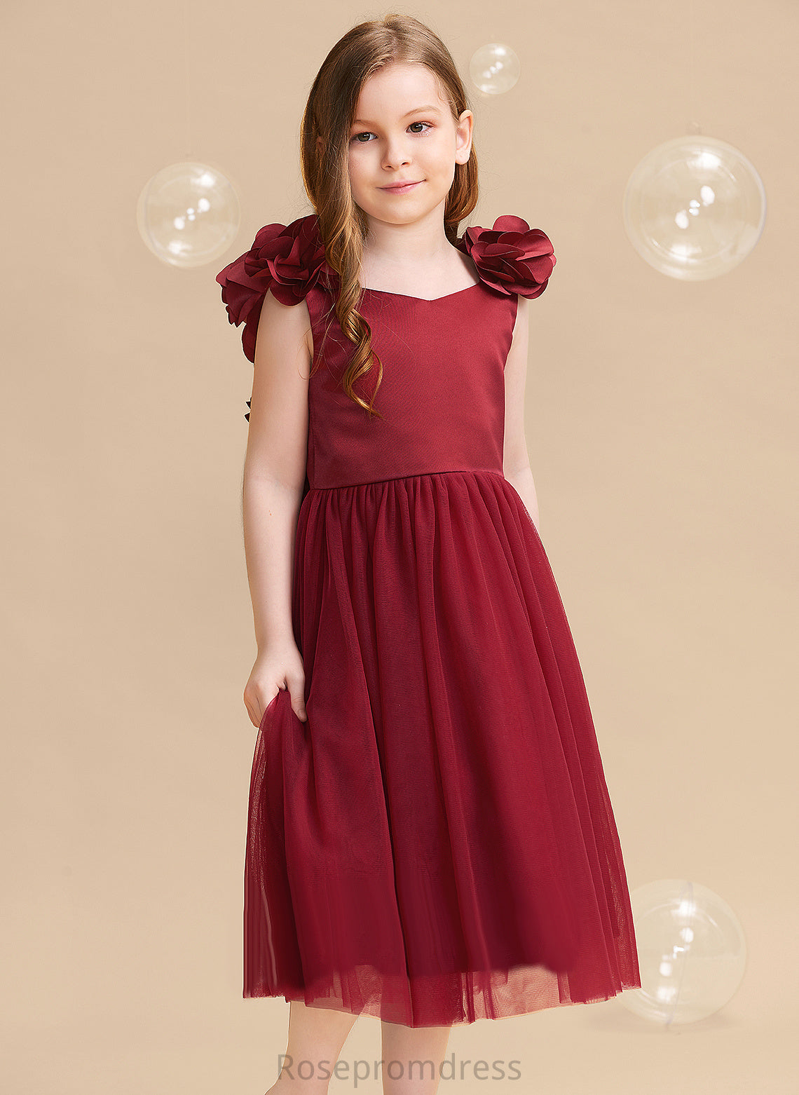 Sleeveless Sally A-Line Flower With Flower Girl Dresses Girl - Tea-length V-neck Flower(s)/Bow(s) Dress Satin/Tulle