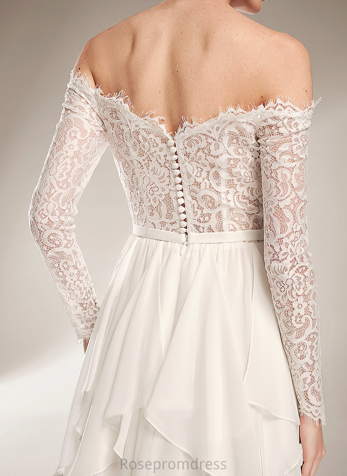 Court Train With Wedding Dress Tara Lace Ruffle Wedding Dresses Chiffon A-Line Off-the-Shoulder