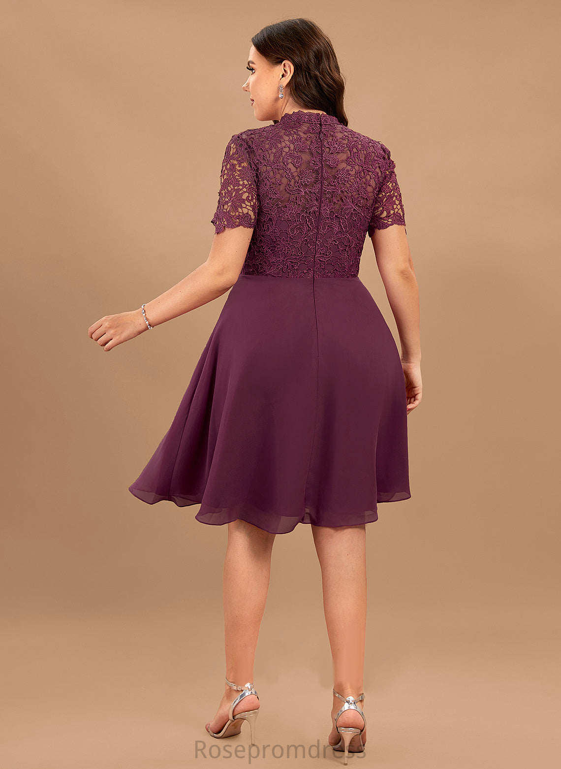 Knee-Length Lace Dress Emma Neck Chiffon A-Line Scoop Cocktail Cocktail Dresses