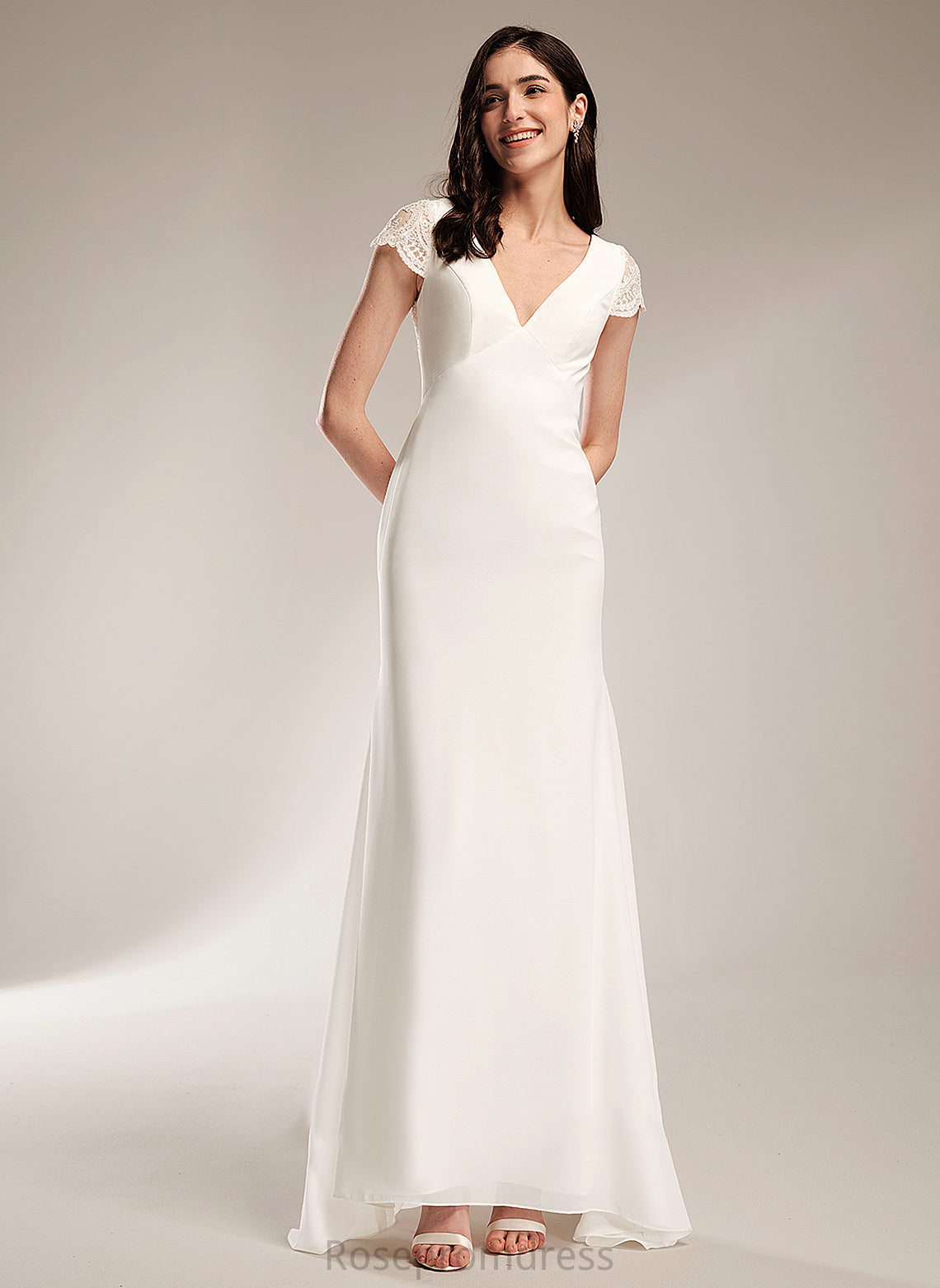 Wedding Chiffon Sheath/Column Train Lace Erica Wedding Dresses V-neck With Sweep Dress