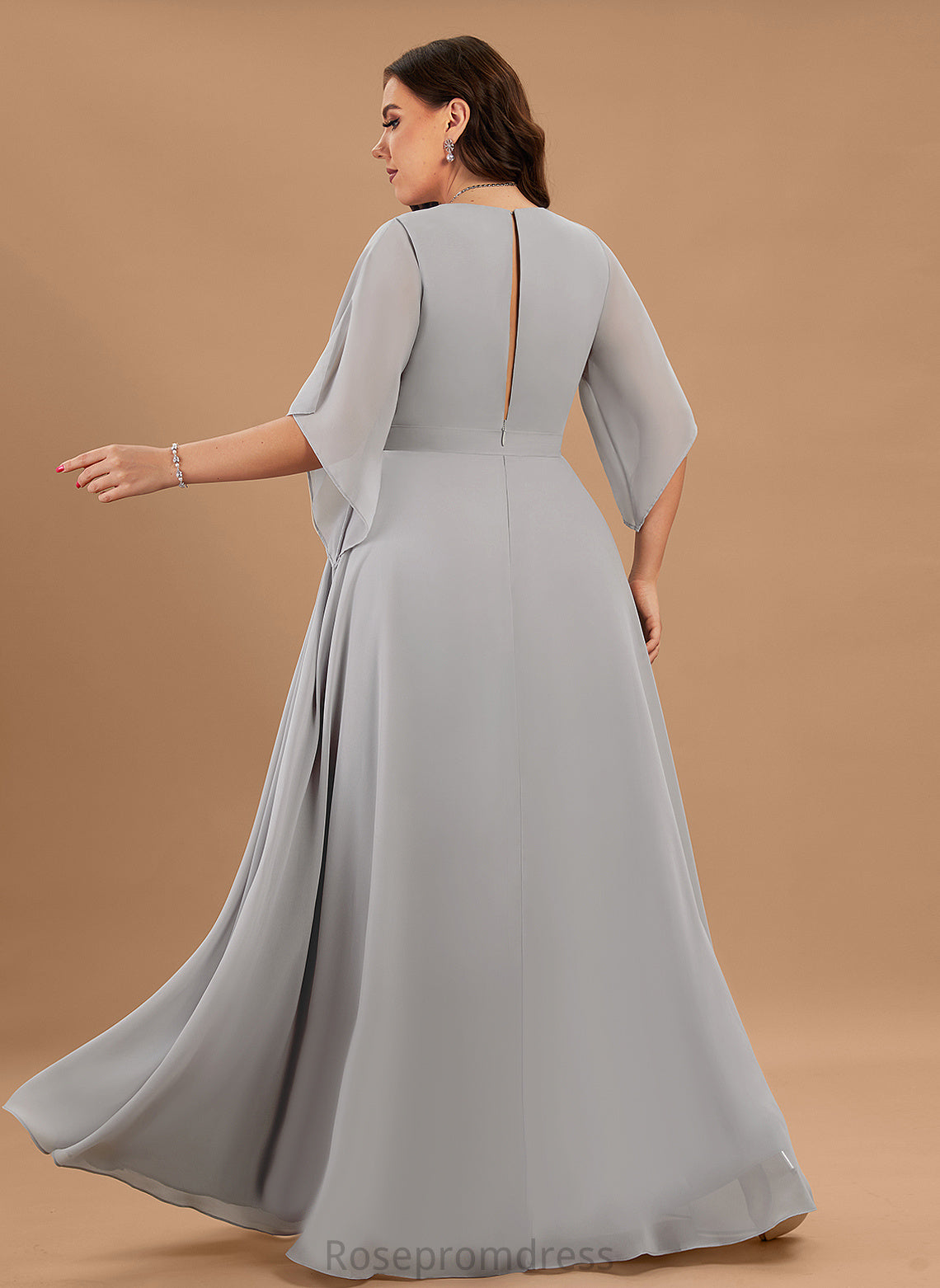 Floor-Length Fabric Silhouette Length V-Neck Straps&Sleeves Neckline A-line Delaney Natural Waist Sweep-Brush Train Trumpet/Mermaid Bridesmaid Dresses