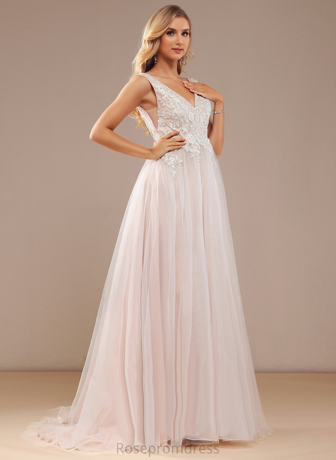 Wedding Dresses Lace With Tulle Dress Sweep Ball-Gown/Princess Bailey Train Lace V-neck Wedding