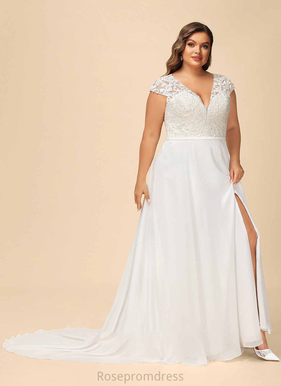 Train Wedding Sweep Wedding Dresses Chiffon A-Line Split Front With Lace Anya V-neck Dress