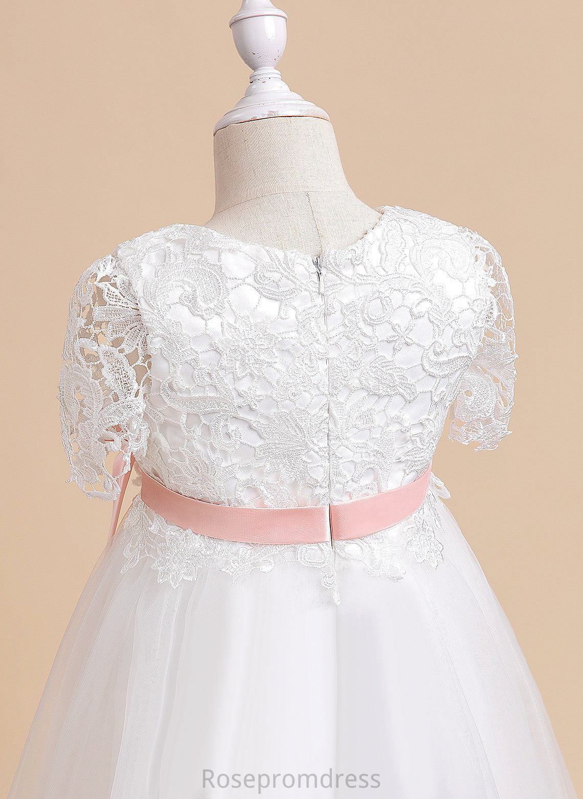 With Flower Tulle/Lace A-Line Sash/Flower(s) Dress Neck Knee-length Short Girl - Flower Girl Dresses Scoop Kallie Sleeves