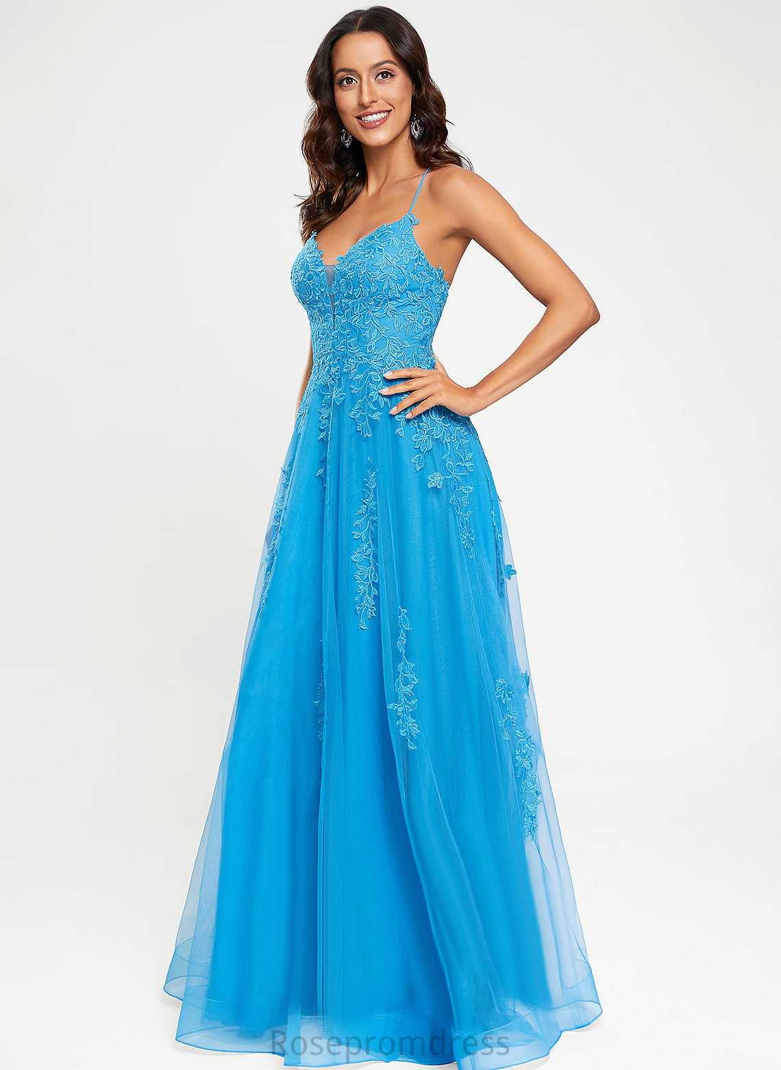 Tulle Floor-Length A-Line Lorena Prom Dresses V-neck