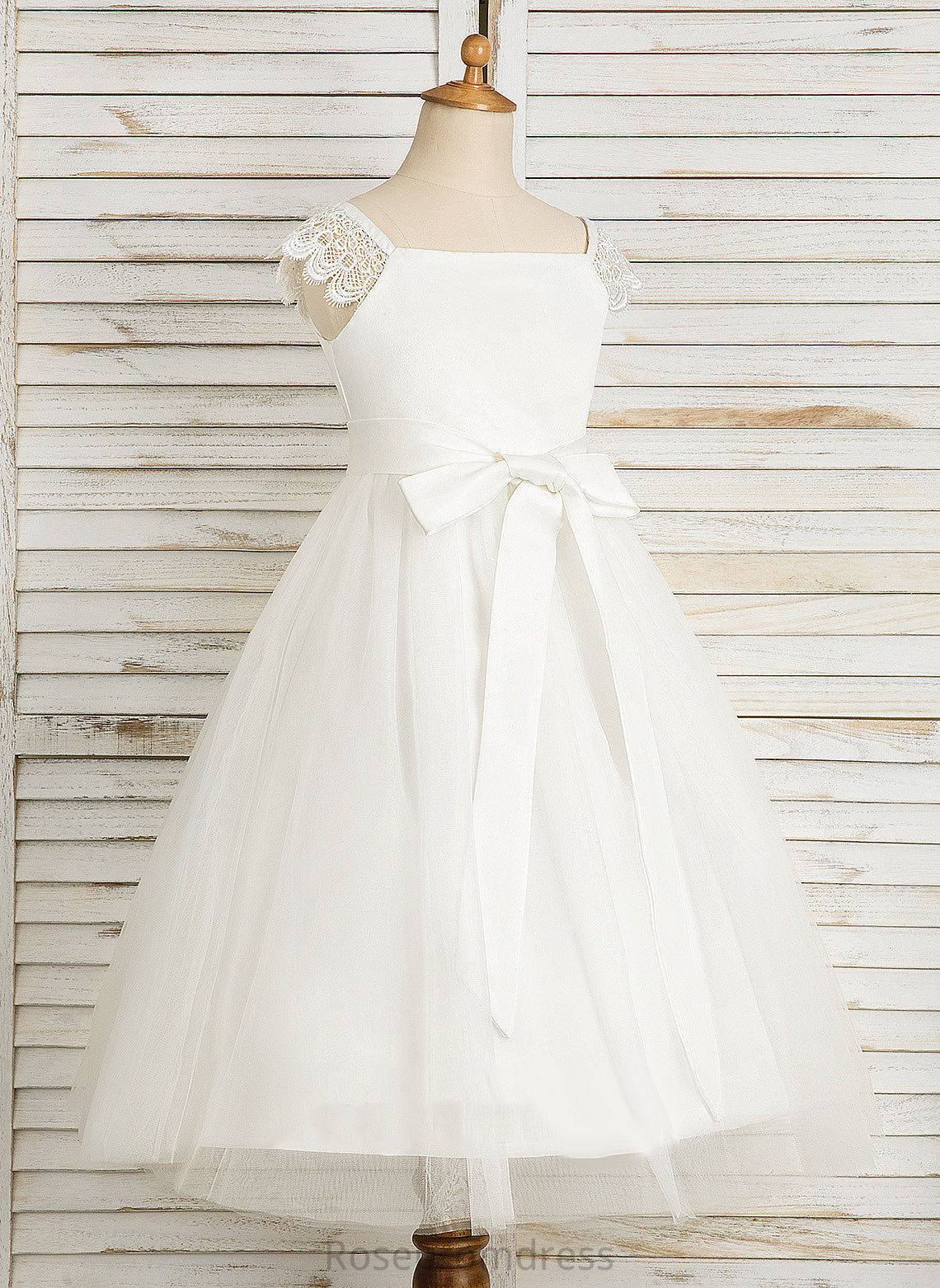 Neckline Flower Lace/Sash Sleeveless Dress Flower Girl Dresses Moriah Girl With - Square Tea-length Satin/Tulle A-Line