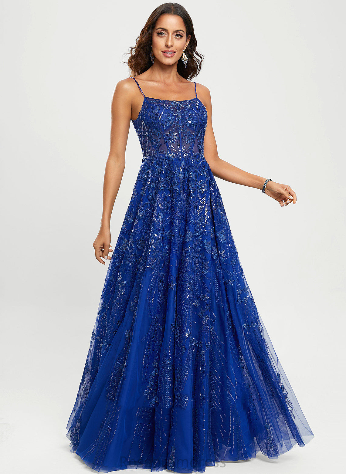 Prom Dresses Sequins A-Line Lace Floor-Length Scoop With Sienna Tulle