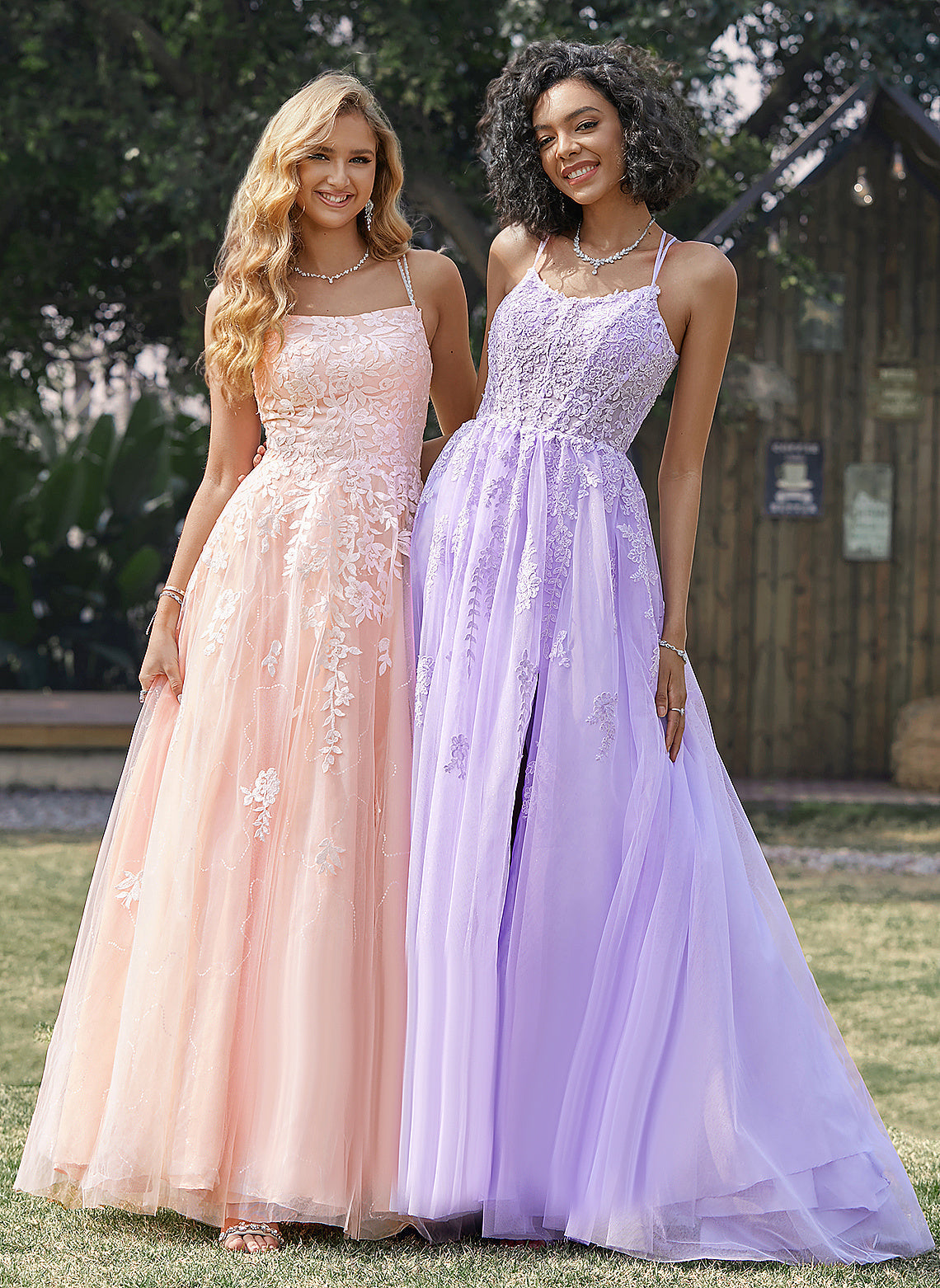 Alia Prom Dresses Tulle Floor-Length Square Sequins Ball-Gown/Princess With Lace