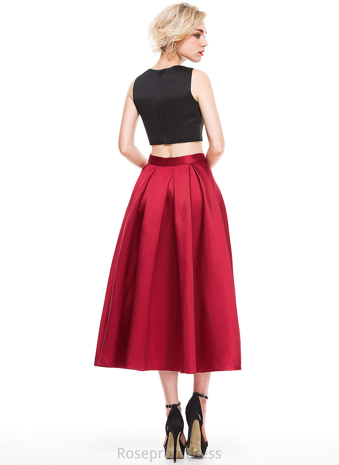 A-Line/Princess Satin Skirt Cocktail Tea-Length Cocktail Dresses Frida