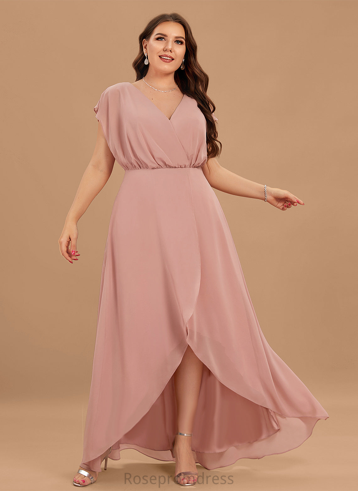 SplitFront Silhouette Asymmetrical Neckline Fabric V-neck A-Line Length Embellishment Amina Bridesmaid Dresses