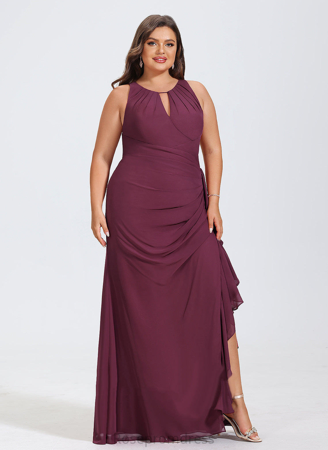 Silhouette Neckline Scoop Length Sheath/Column Fabric Floor-Length Embellishment CascadingRuffles Roselyn Floor Length Sleeveless Bridesmaid Dresses