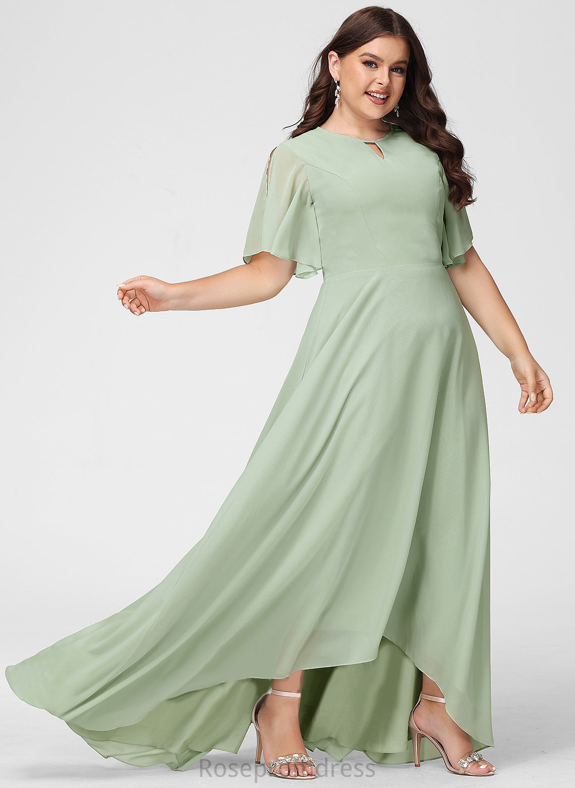 A-line Silhouette Straps&Sleeves Length Fabric BackStyle ShortSleeves Asymmetrical Viviana Bridesmaid Dresses