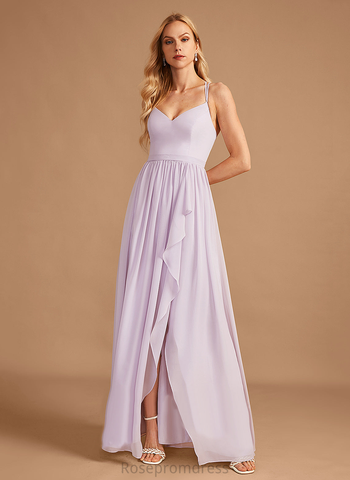 SplitFront Fabric Neckline Length Ruffle Embellishment Asymmetrical A-Line V-neck Silhouette Kailee Bridesmaid Dresses