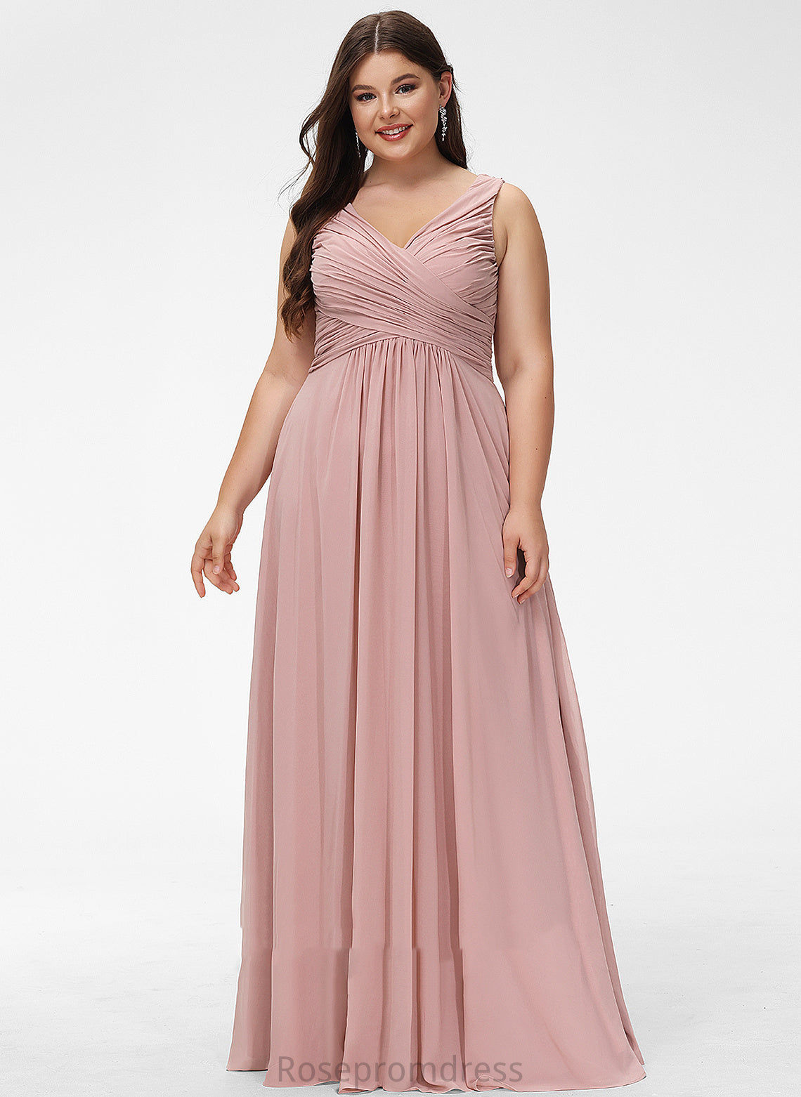 A-Line Embellishment Fabric V-neck Length Floor-Length Pleated Neckline Silhouette Louise Spaghetti Staps Trumpet/Mermaid Bridesmaid Dresses