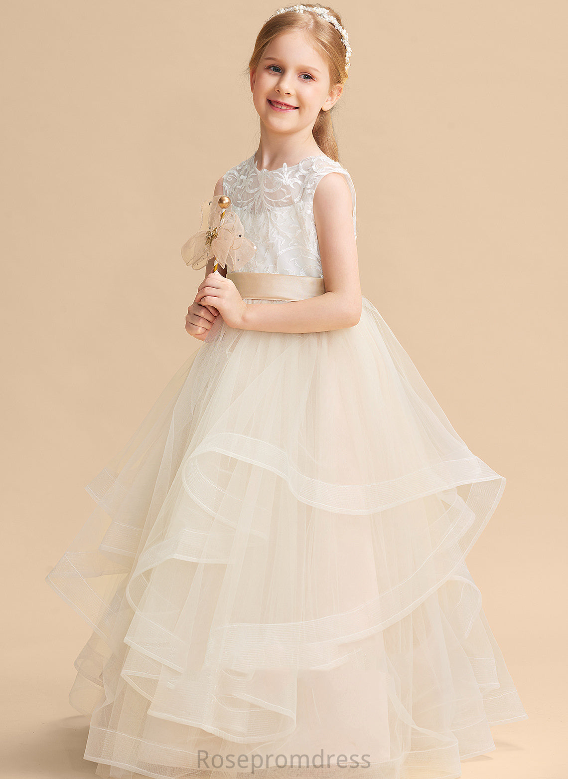 Flower Girl Dresses - Scoop Sleeveless Mavis Neck Flower Ball-Gown/Princess Girl Floor-length Tulle/Lace Dress