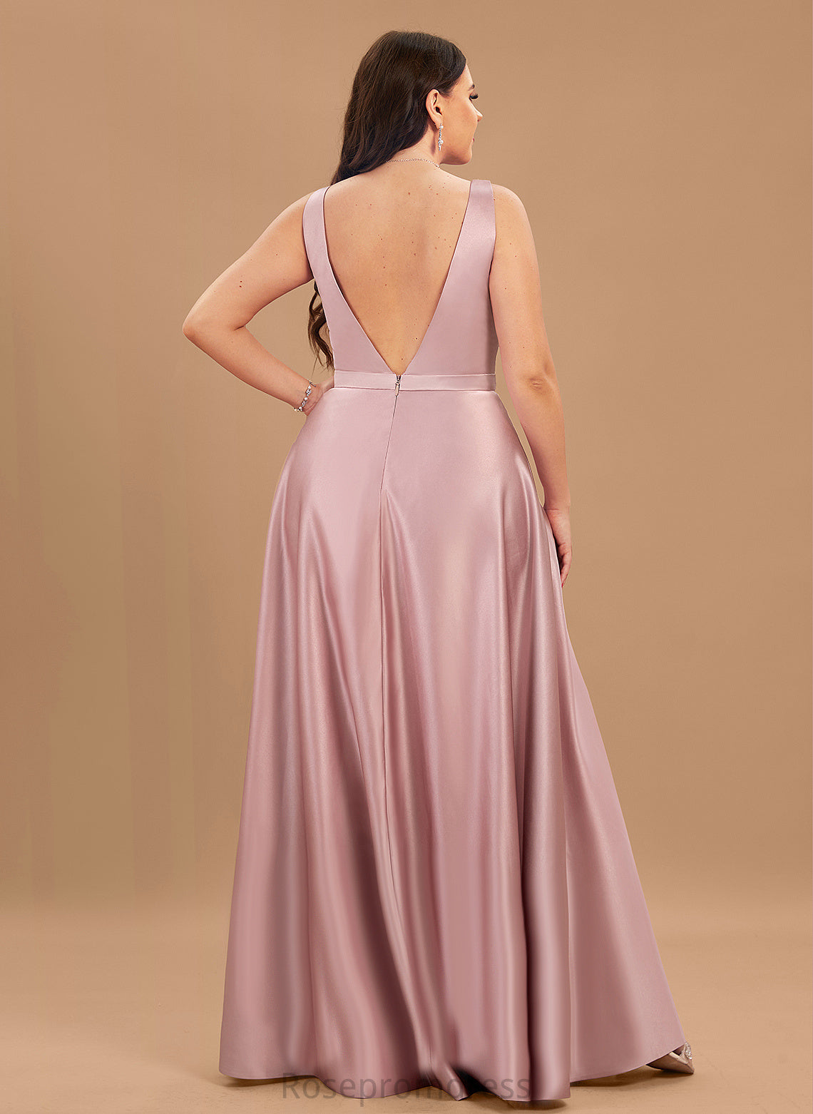 Straps&Sleeves Fabric V-neck Silhouette Floor-Length A-Line Length Neckline Satin Mira Bridesmaid Dresses