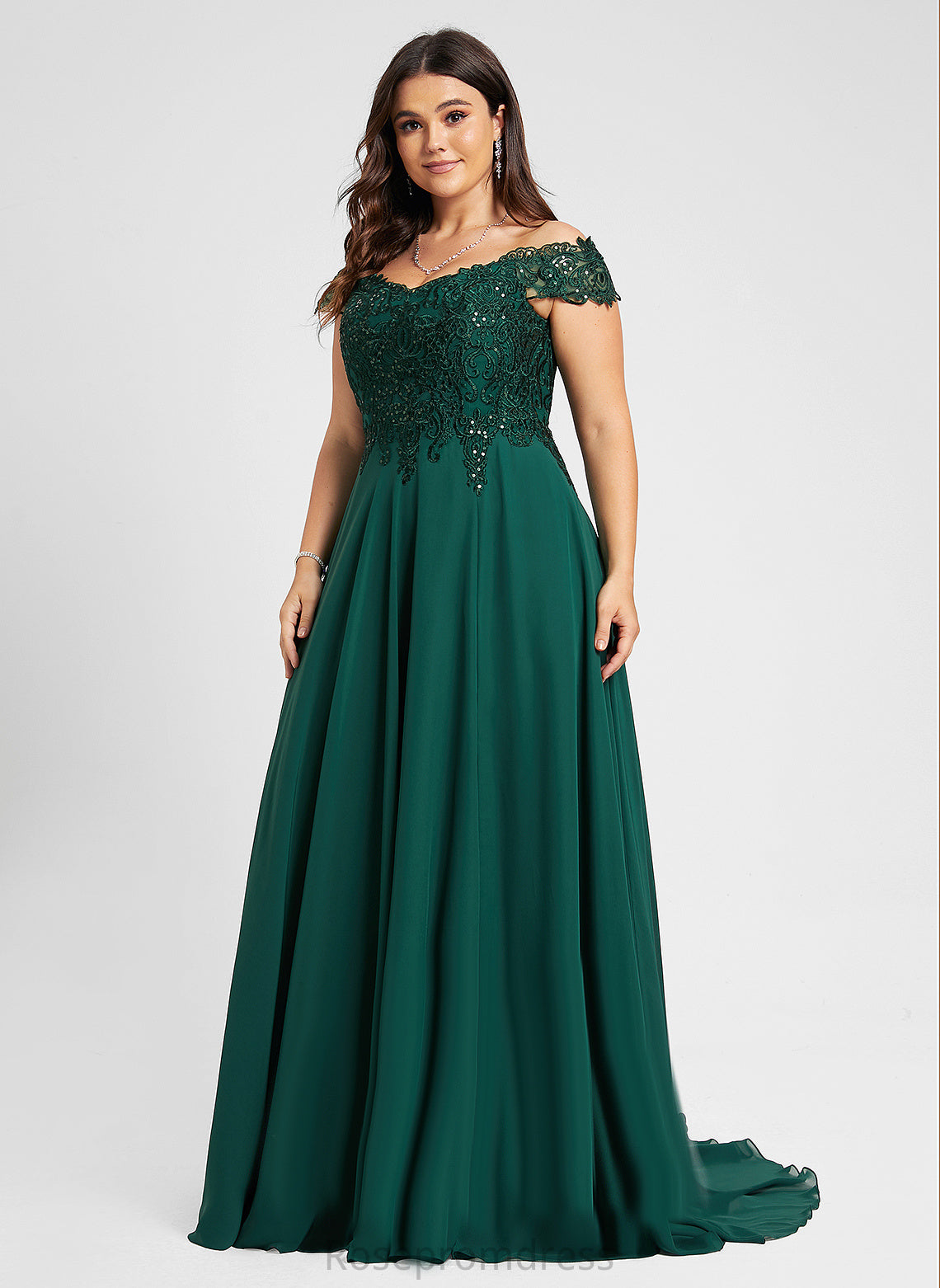 Chiffon Off-the-Shoulder Sequins Sweep A-Line Savanna Train Lace With Prom Dresses