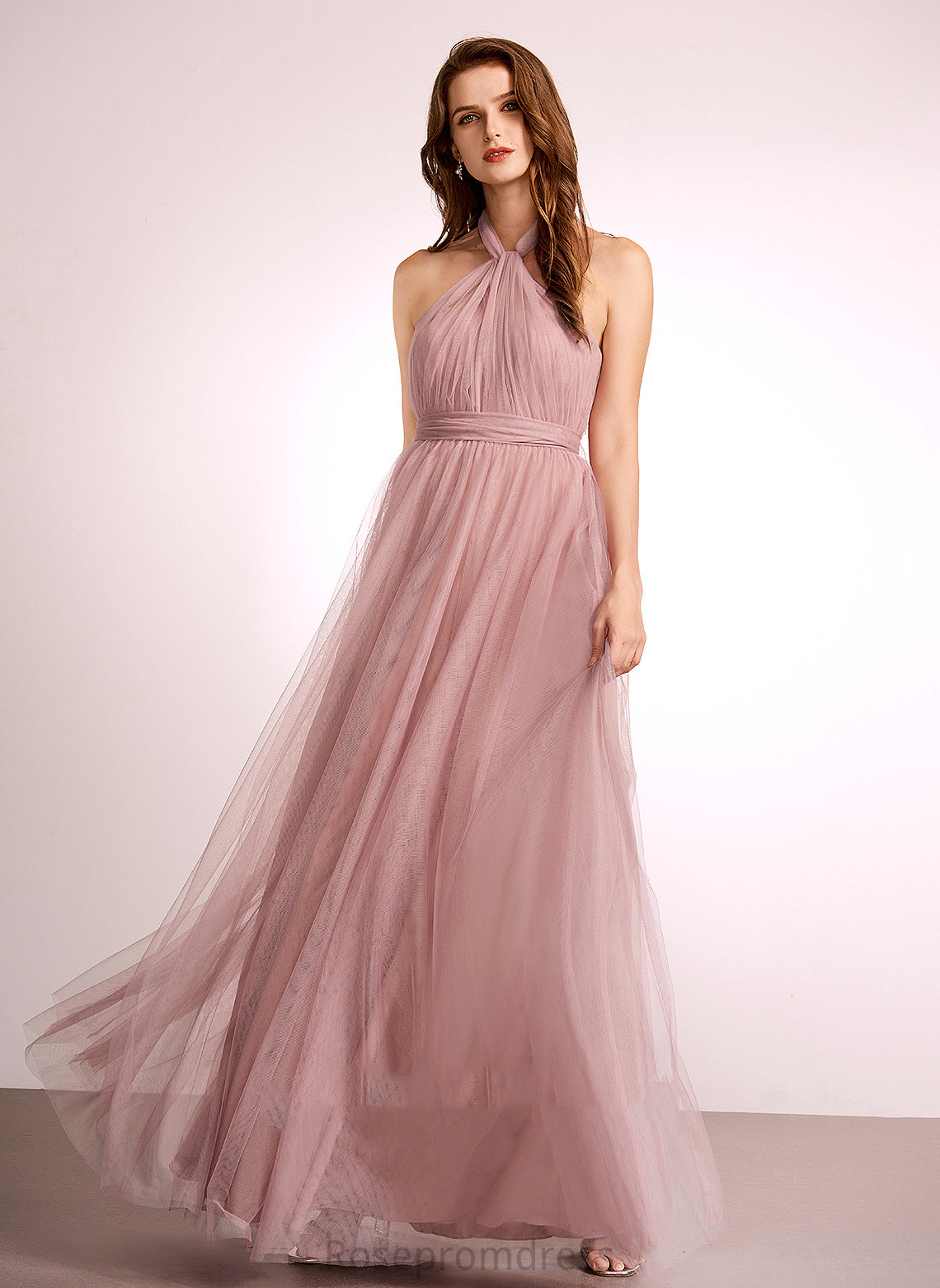 Off-the-Shoulder One-Shoulder A-Line Length Floor-Length Silhouette V-neck Fabric Neckline Straps Tulle Abby Bridesmaid Dresses