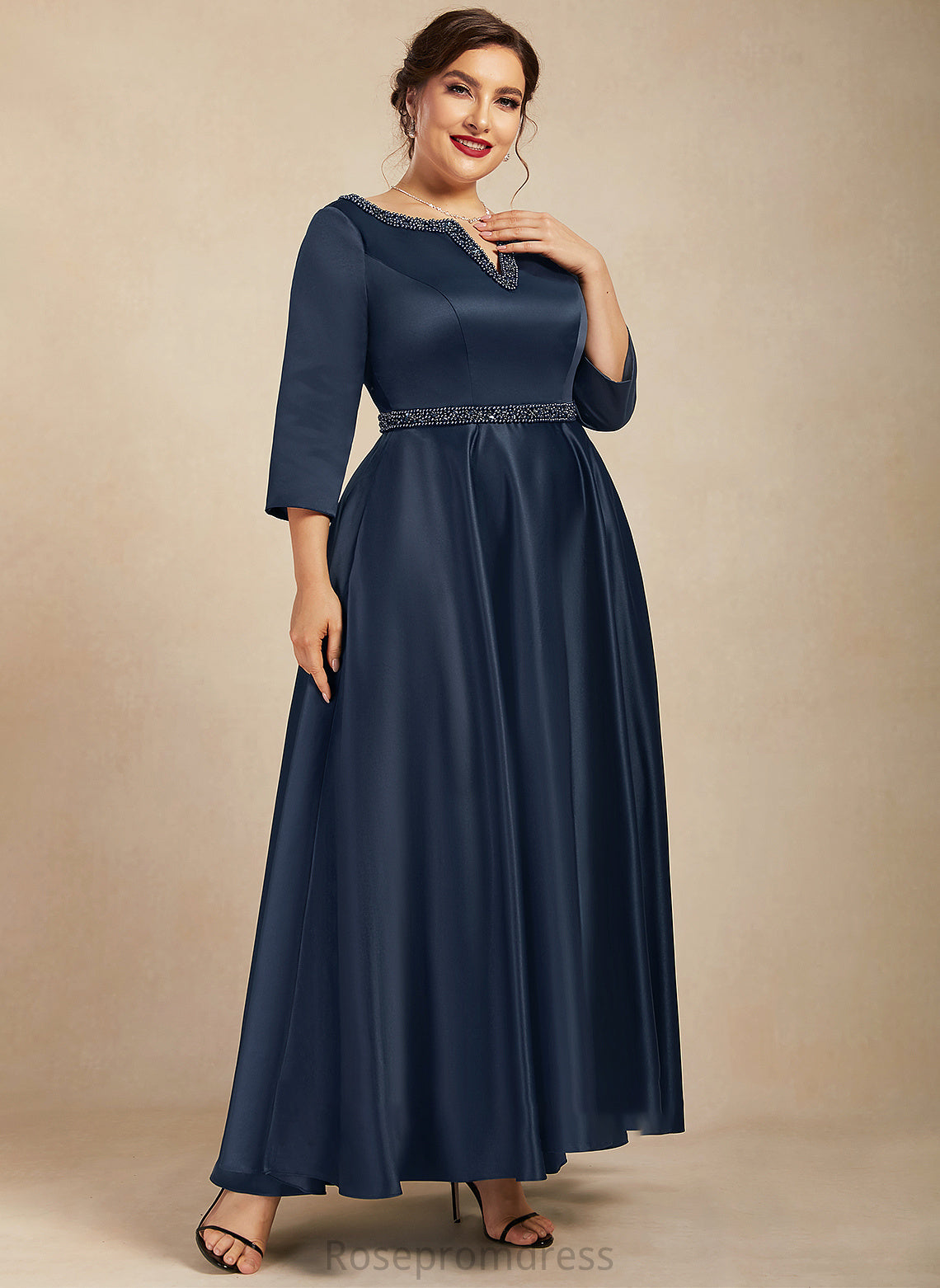 Sequins Asymmetrical With Dress the Mother of the Bride Dresses Bride V-neck Beading A-Line Satin Pockets of Mother Cassidy