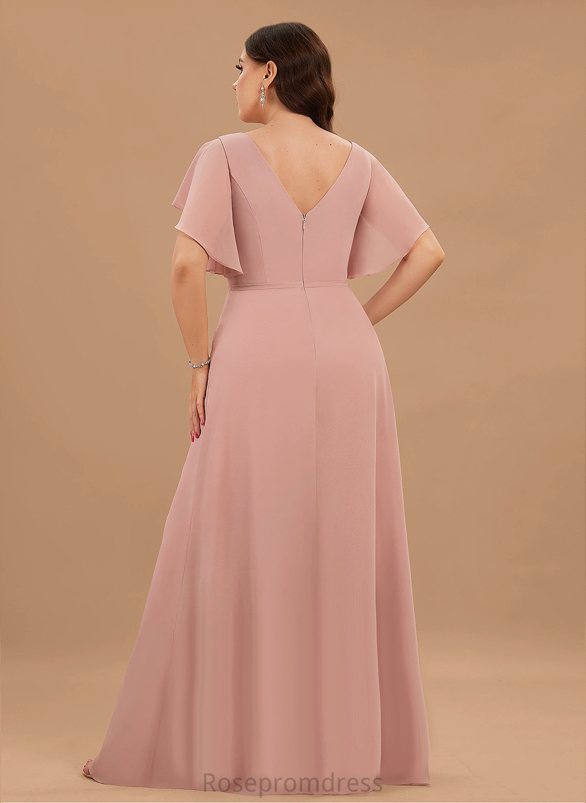 Fabric Silhouette Floor-Length Neckline A-line Length Straps&Sleeves V-Neck Callie Spaghetti Staps Natural Waist Sleeveless Bridesmaid Dresses