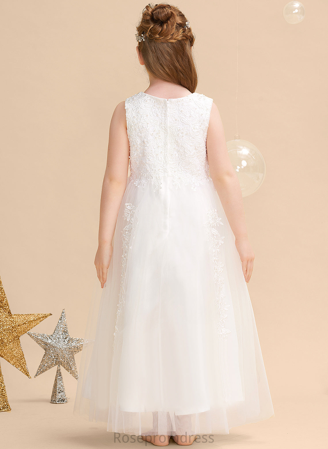 Girl Gown Scoop Ball Flower Girl Dresses Beading/Appliques Ankle-length Sleeveless With Neck Satin/Tulle Flower Dress - Jazlene