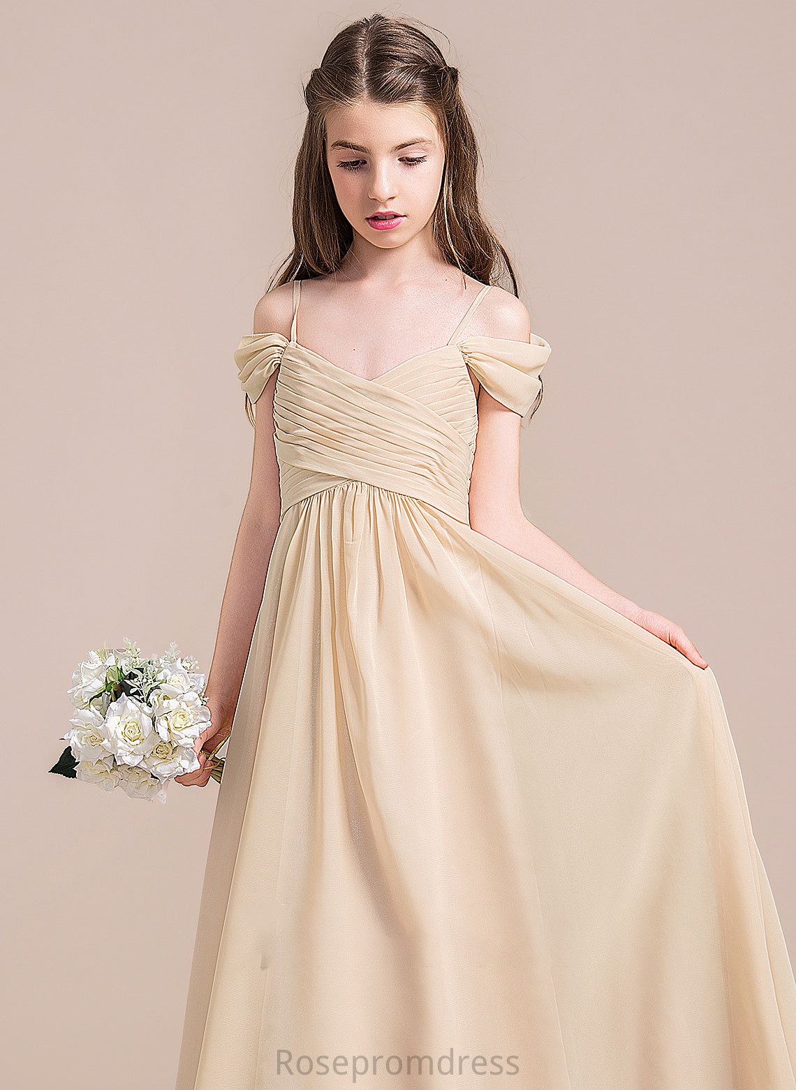 Trinity With Chiffon Junior Bridesmaid Dresses A-Line Floor-Length Off-the-Shoulder Ruffle