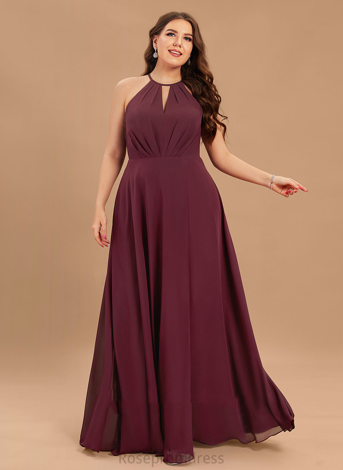 Fabric Silhouette Length SplitFront A-Line Halter Neckline Embellishment Floor-Length Undine Floor Length V-Neck Bridesmaid Dresses