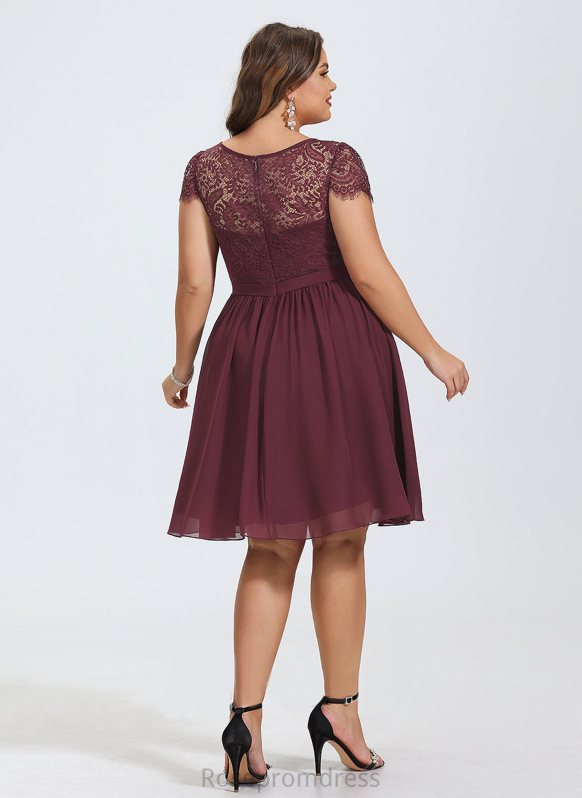 Knee-Length Chiffon Neck Alisha Lace Scoop Cocktail Dresses Dress A-Line Cocktail