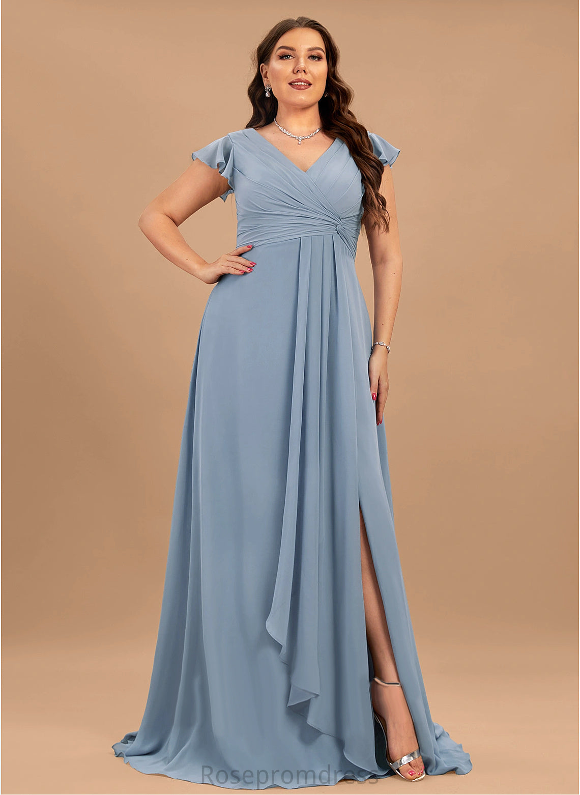 Length V-Neck Fabric Straps&Sleeves A-line Neckline Floor-Length Silhouette Ava Bridesmaid Dresses