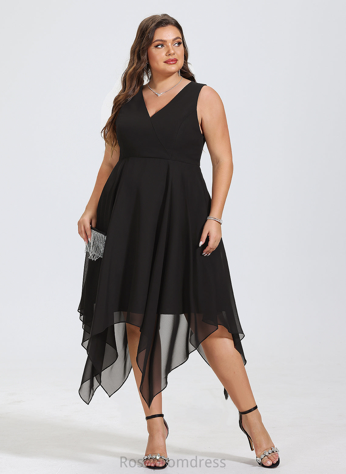 Dress V-neck Asymmetrical Chiffon A-Line Cocktail Dresses Bianca Cocktail