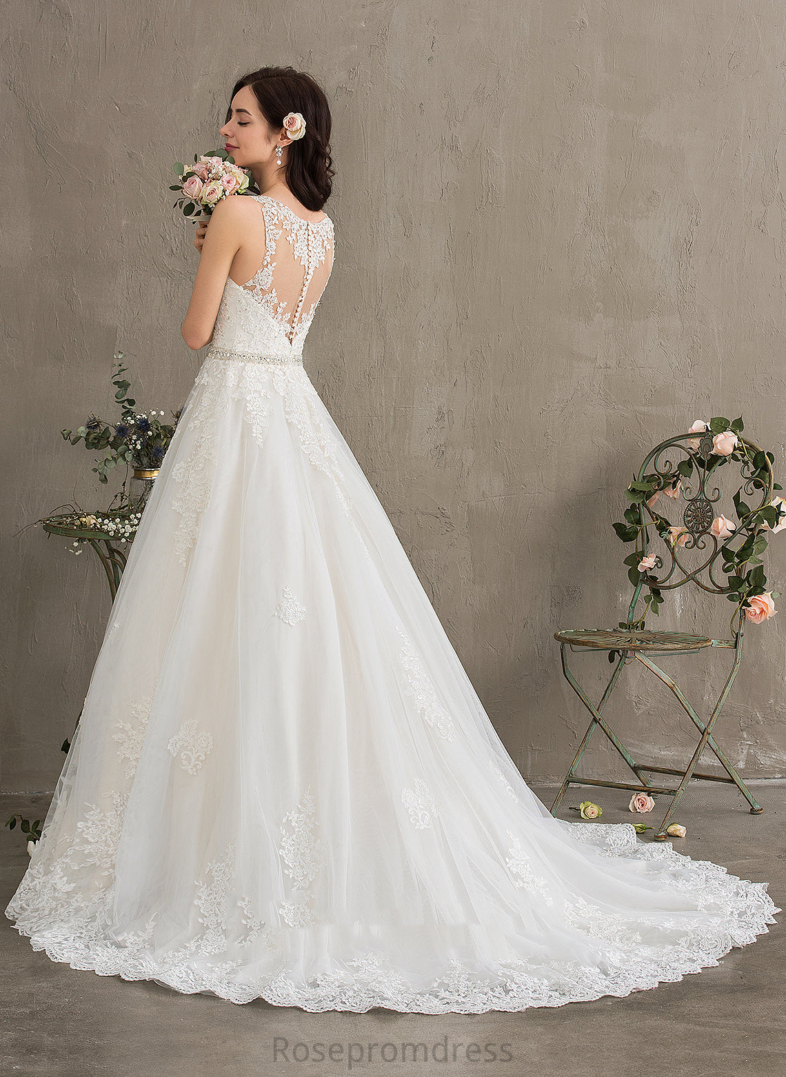 Wedding Dresses V-neck Court Beading Kenna Train With Sequins Ball-Gown/Princess Wedding Lace Dress Tulle