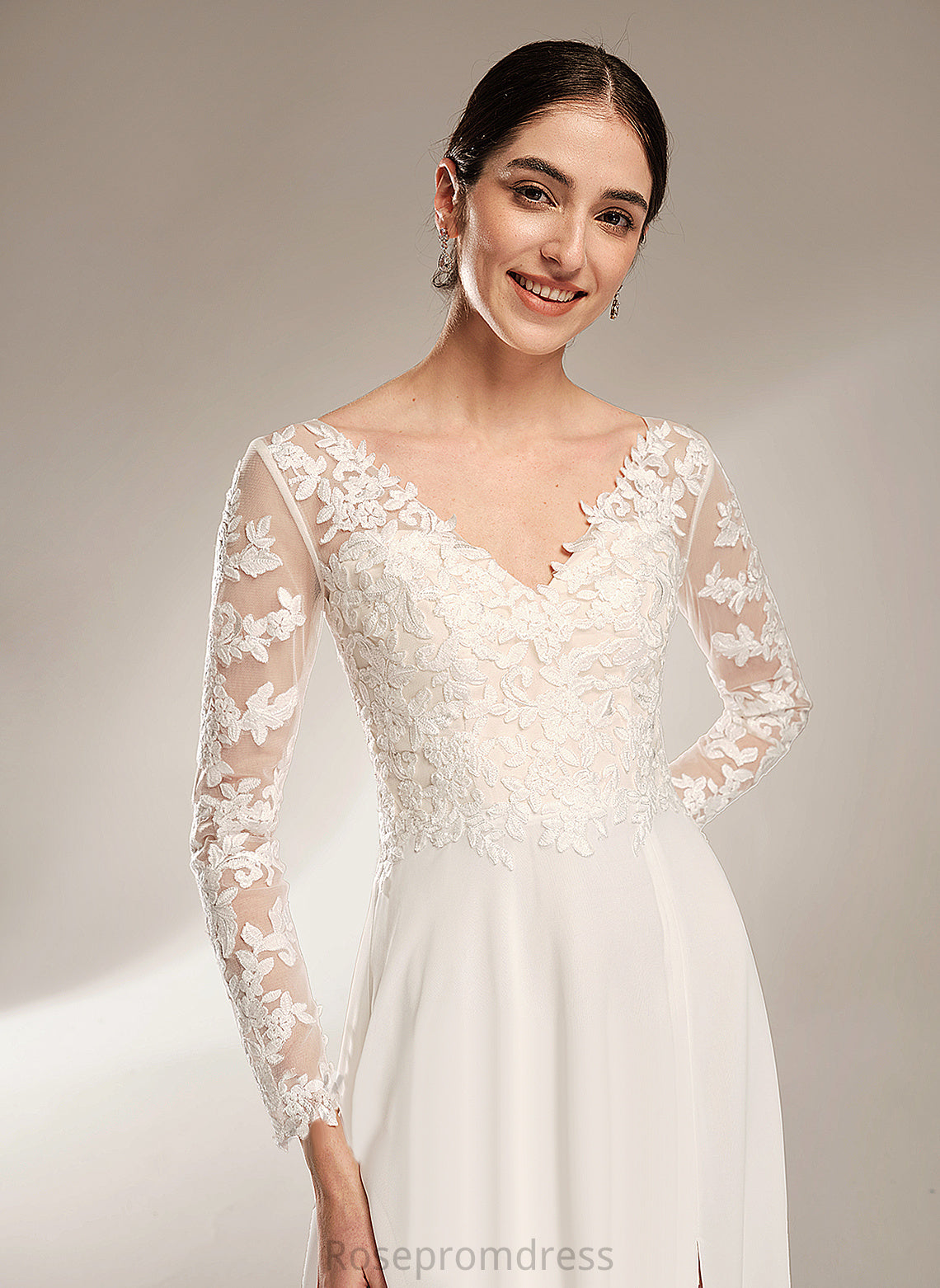 V-neck Dress Wedding Dresses Floor-Length Mollie Wedding Chiffon Lace A-Line