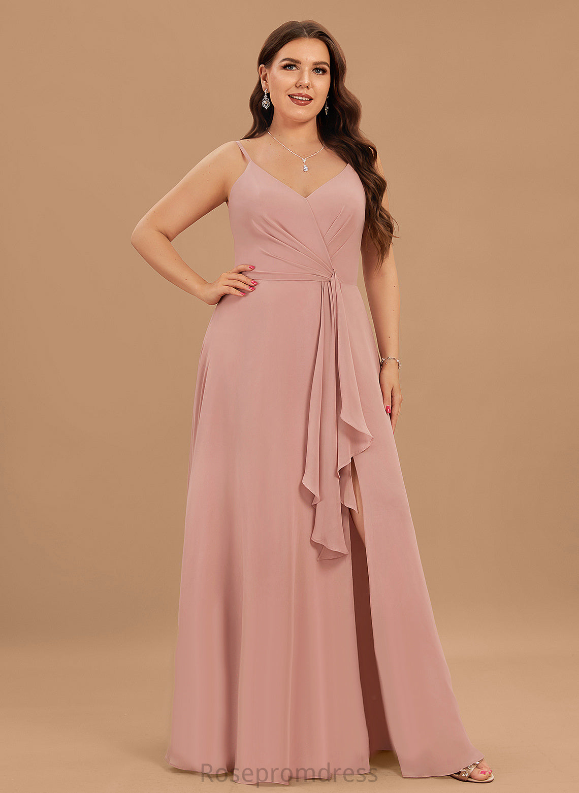 Length Fabric Straps&Sleeves Floor-Length Neckline Silhouette A-line V-Neck Nevaeh Natural Waist Floor Length A-Line/Princess Bridesmaid Dresses