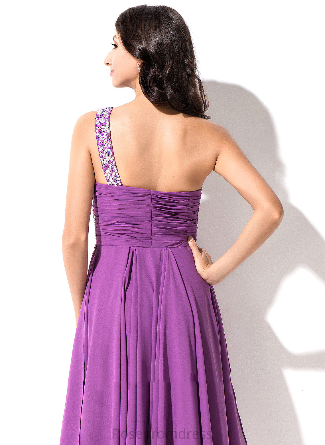 Homecoming Dresses One-Shoulder With Ruffle Anastasia A-Line Chiffon Sequins Dress Asymmetrical Homecoming Beading