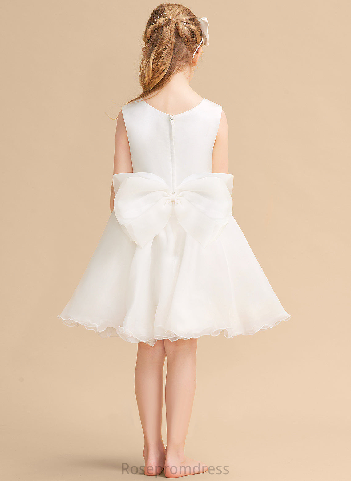 A-Line Flower Girl Dresses Girl Dress - Organza Diya Sleeveless Knee-length Flower Neck Scoop