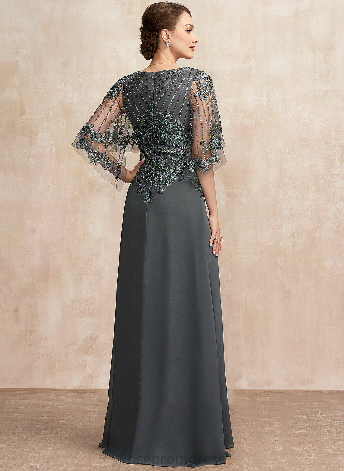 Mother of the Bride Dresses V-neck A-Line Mother Mariyah With the Chiffon Sequins Floor-Length Bride Beading Lace of Dress