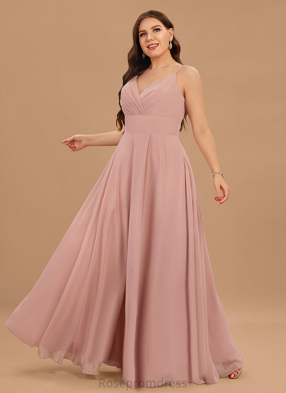 A-Line Pleated With Chiffon Terri V-neck Prom Dresses Floor-Length