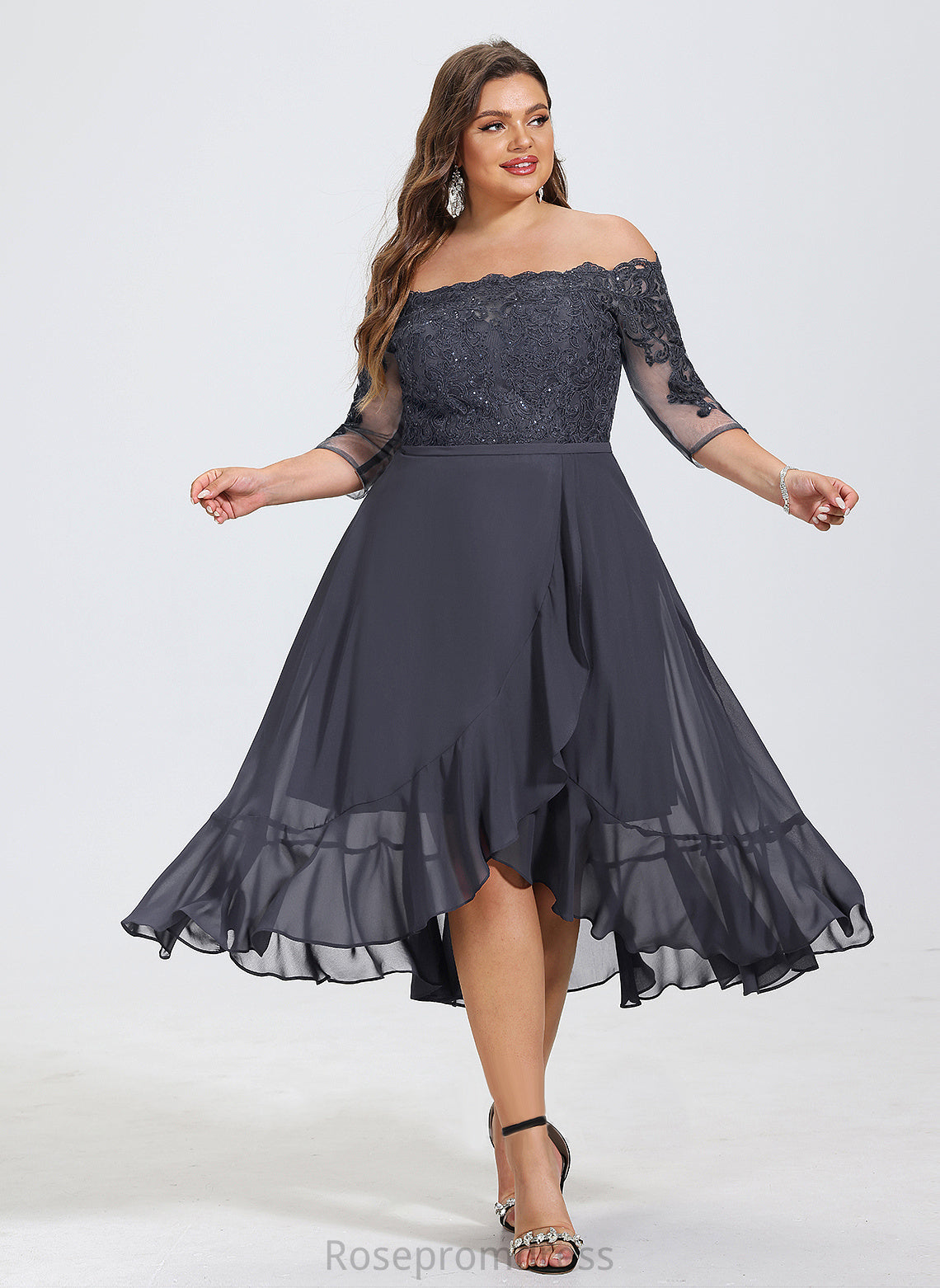 Chiffon Sequins Dress Off-the-Shoulder Asymmetrical A-Line Kaitlin With Lace Cocktail Dresses Cocktail