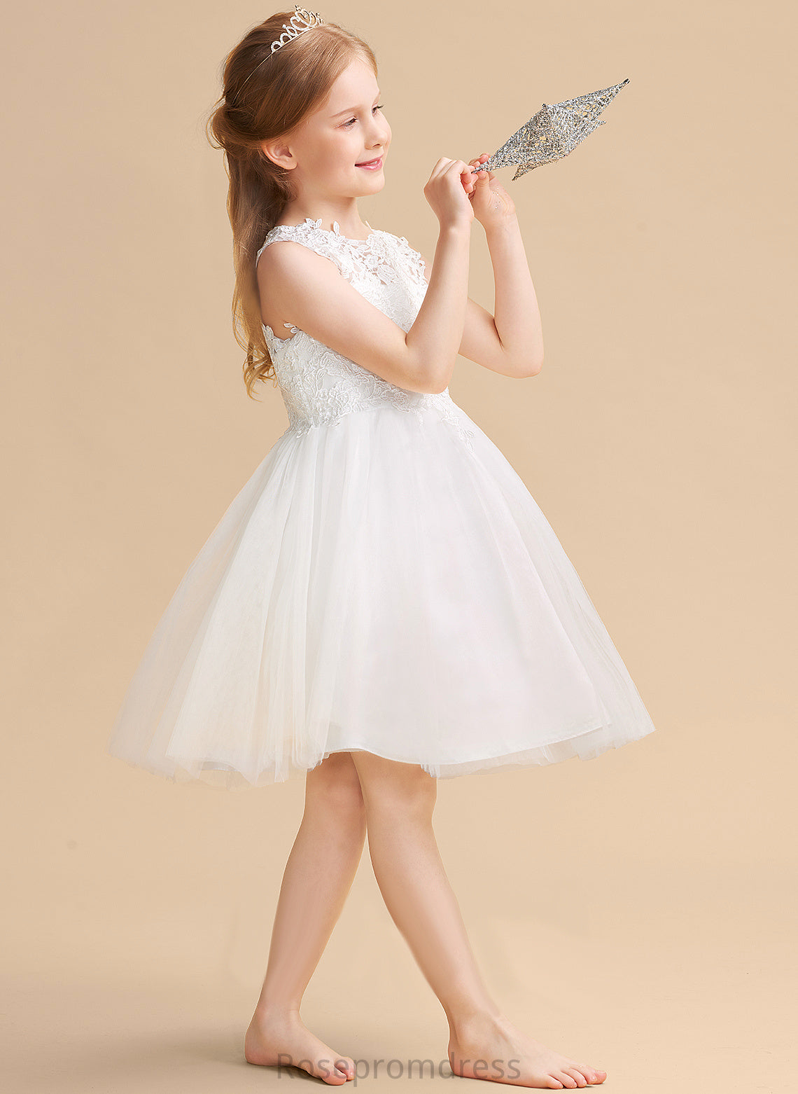 Sleeveless Dress A-Line/Princess Back Knee-length - Girl Flower Girl Dresses Flower Neck Scoop Satin/Tulle/Lace Hole Catherine With