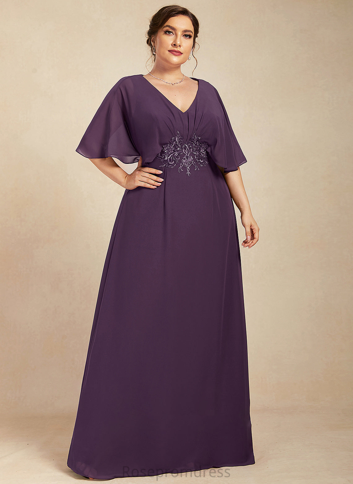 Bride Sequins Chiffon Dress With Lace of V-neck Hilary Mother of the Bride Dresses the Mother A-Line Floor-Length