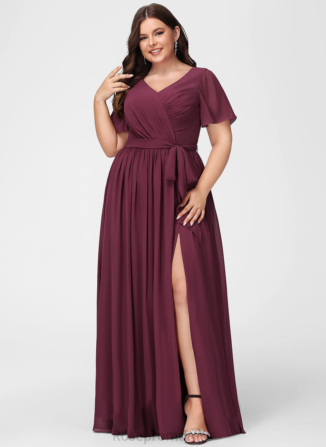 V-neck Length Neckline A-Line Fabric Floor-Length SplitFront Silhouette Embellishment Maureen A-Line/Princess Floor Length Bridesmaid Dresses