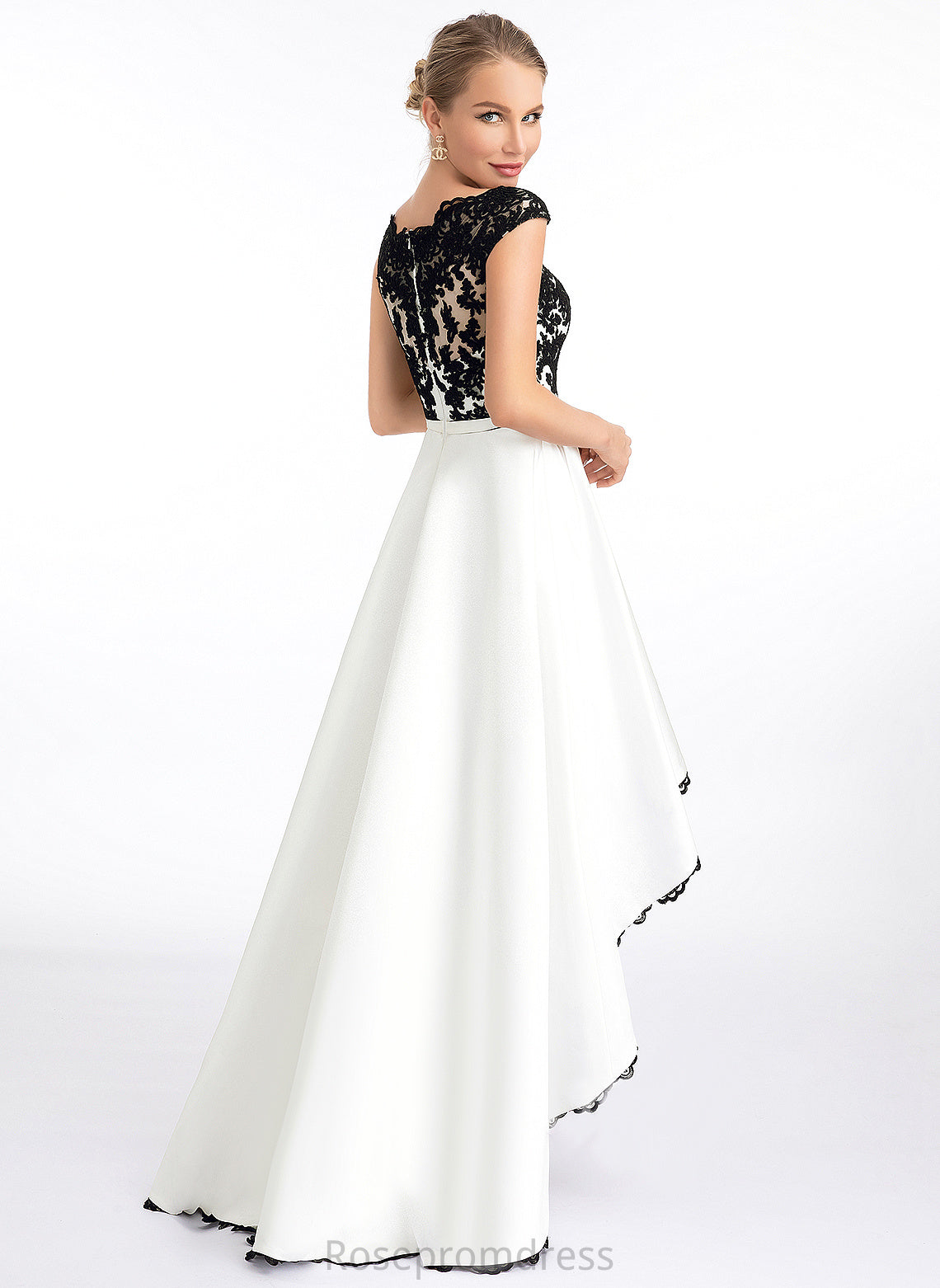 Satin Asymmetrical Lace Wedding Winifred Dress Scoop A-Line Illusion Wedding Dresses