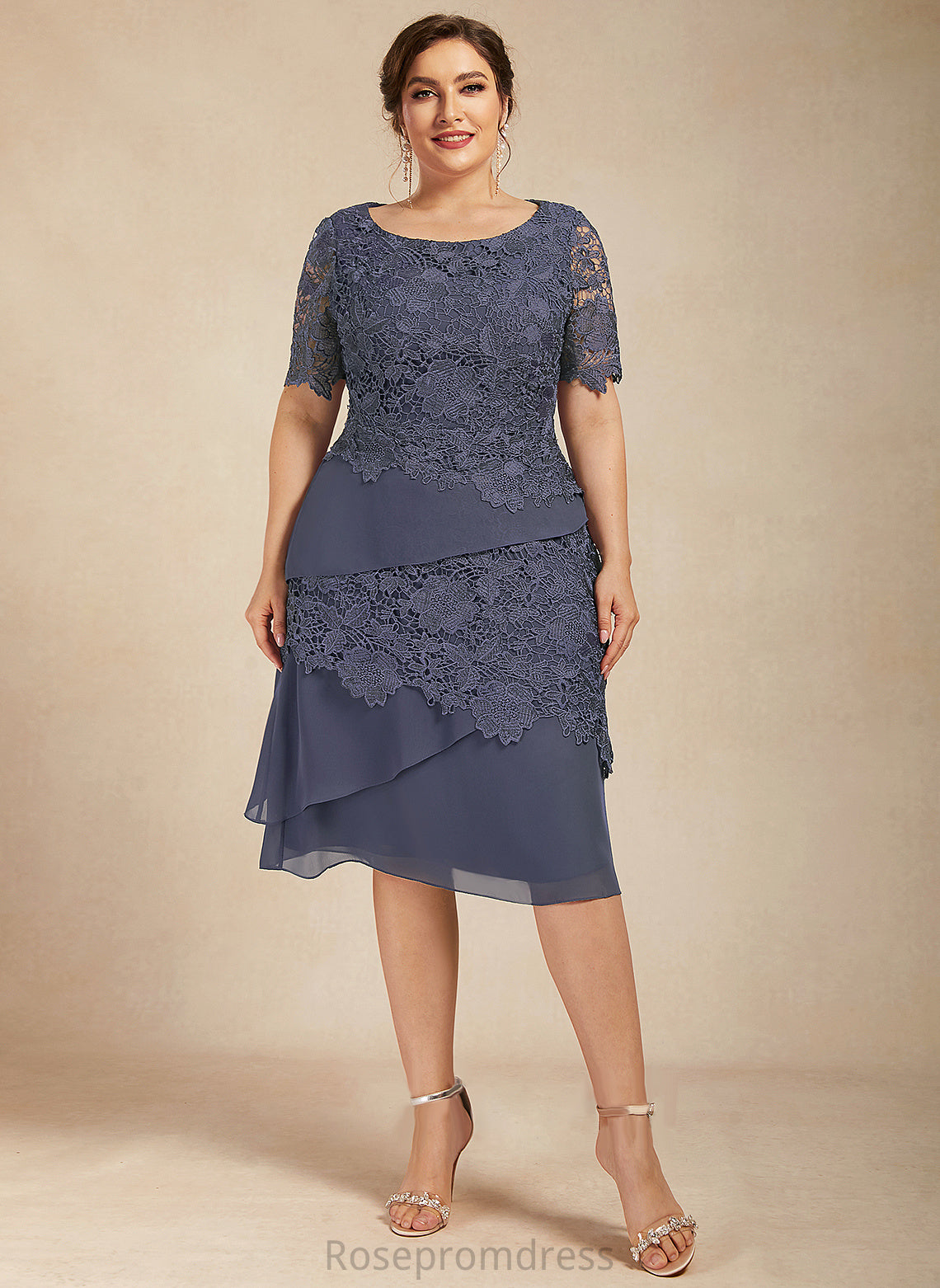 of Knee-Length Mother of the Bride Dresses Scoop Sheath/Column Allison Lace Bride the Neck Dress Mother Chiffon