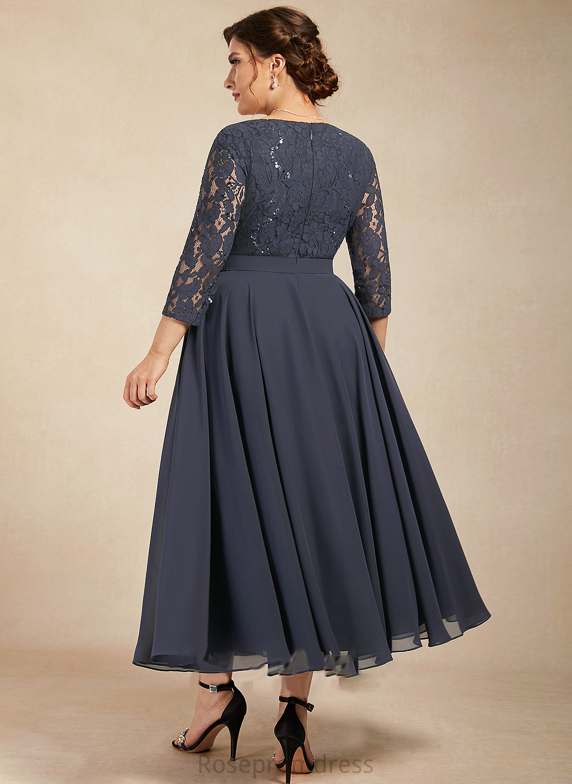 the Dress of Chiffon Philippa Mother of the Bride Dresses Scoop Bride With Tea-Length A-Line Neck Sequins Lace Mother