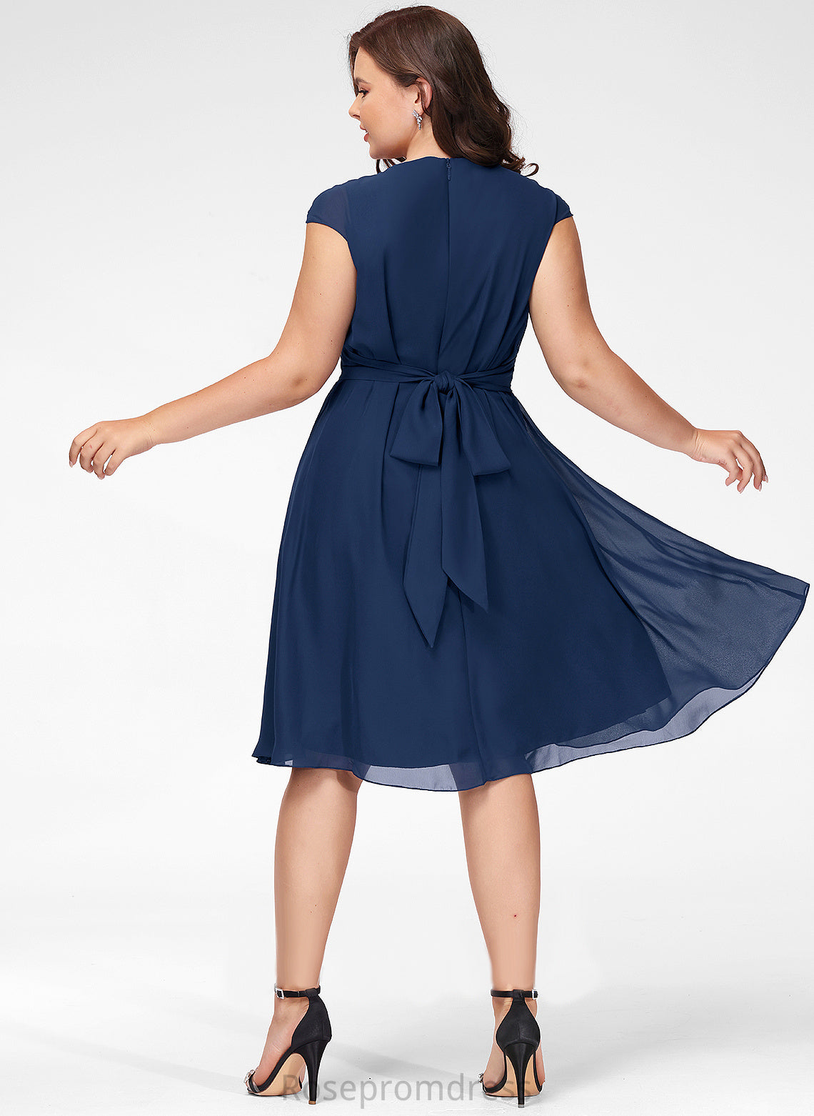 Knee-Length Cocktail Dresses Dress Maggie Cocktail Chiffon V-neck A-Line With Ruffle