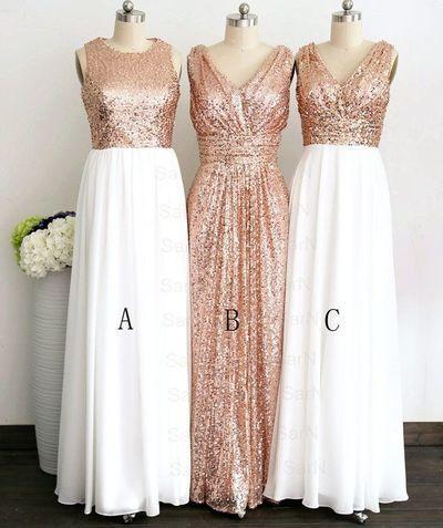 Gold Sequin Off-the-Shoulder Short A-Line White Cheap Modest Bridesmaid Dresses RS49