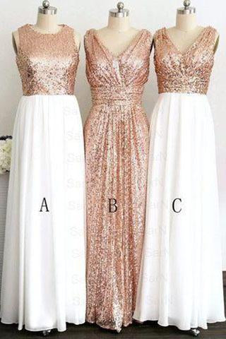 Gold Sequin Off-the-Shoulder Short A-Line White Cheap Modest Bridesmaid Dresses RS49