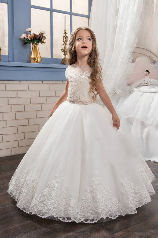 2024 New Arrival Scoop Tulle With Applique Ball Gown Flower Girl Dresses