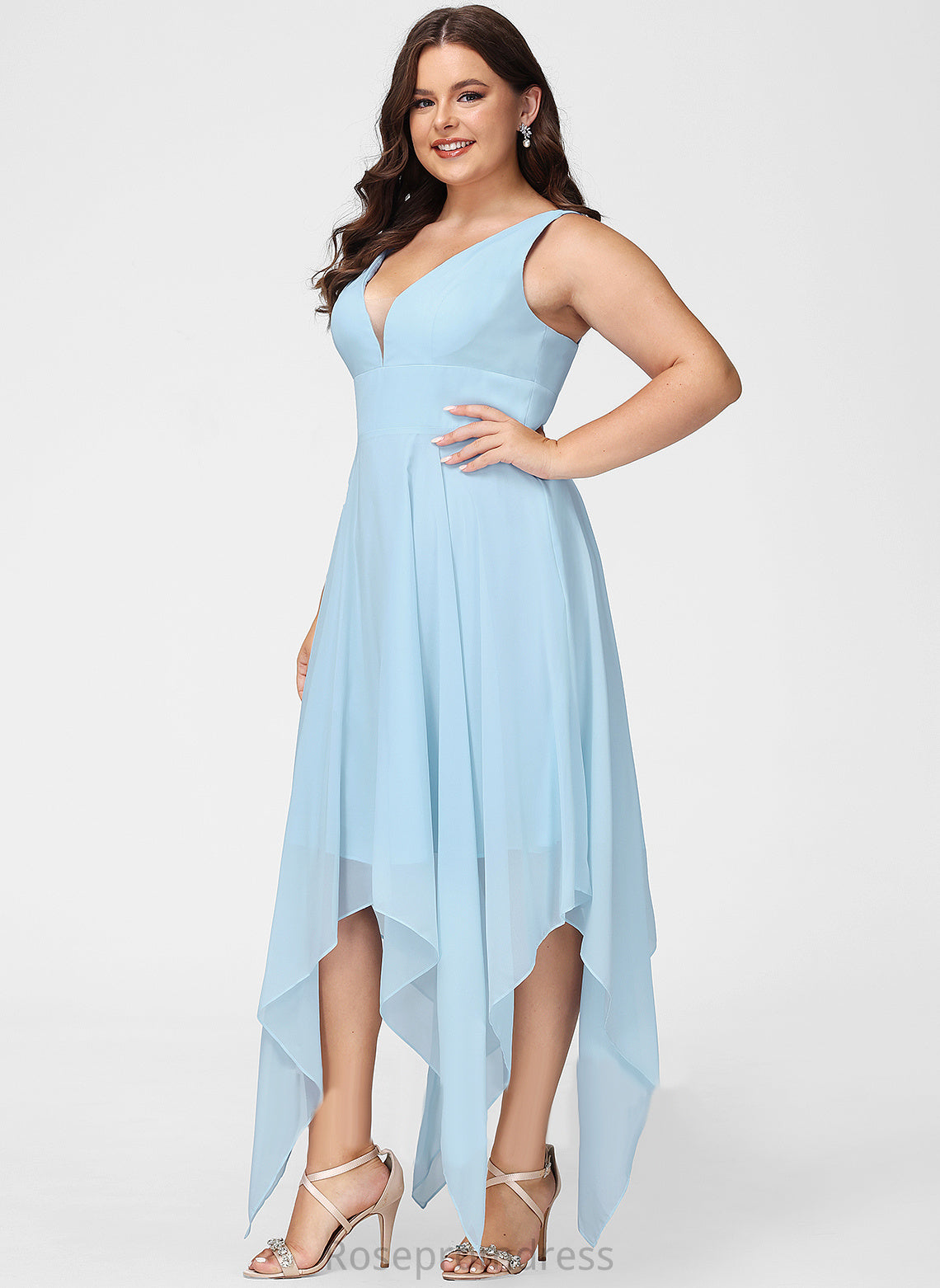 Fabric Length A-Line Embellishment Ruffle Neckline V-neck Asymmetrical Silhouette Eve Natural Waist Sleeveless Bridesmaid Dresses